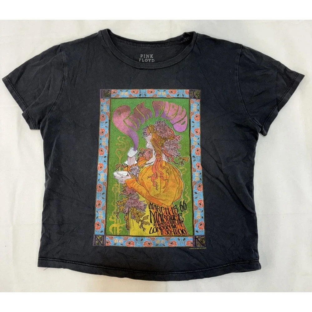 Pink Floyd Youth M Black Destroyed 1966 Marquee London Art Nouveau Poster Shirt